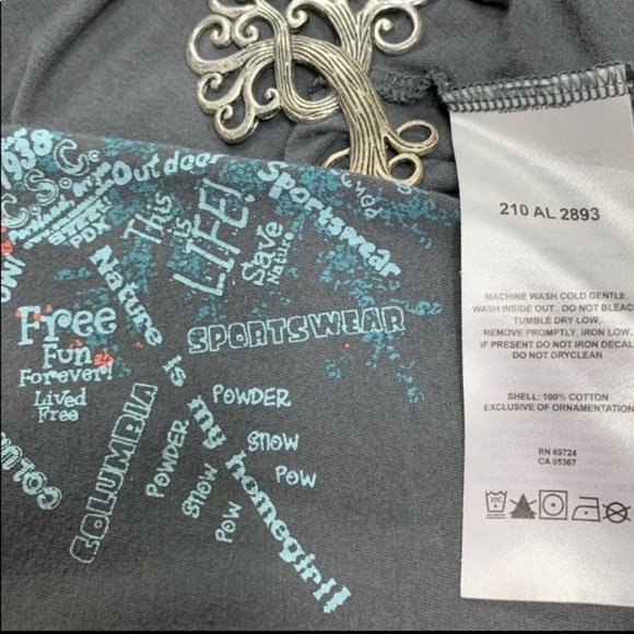 Columbia Women’s Snow Flake Print Long Sleeve T Shirt Size M Gray Scoop Neck - Picture 4 of 7